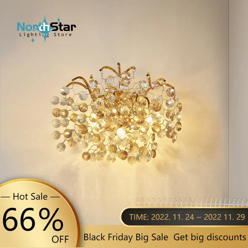 

Luxury Crystal Wall Light High-end Gold Wall Sconces Light Fixture for Background Bedside Living Room Decor Lamp Wall