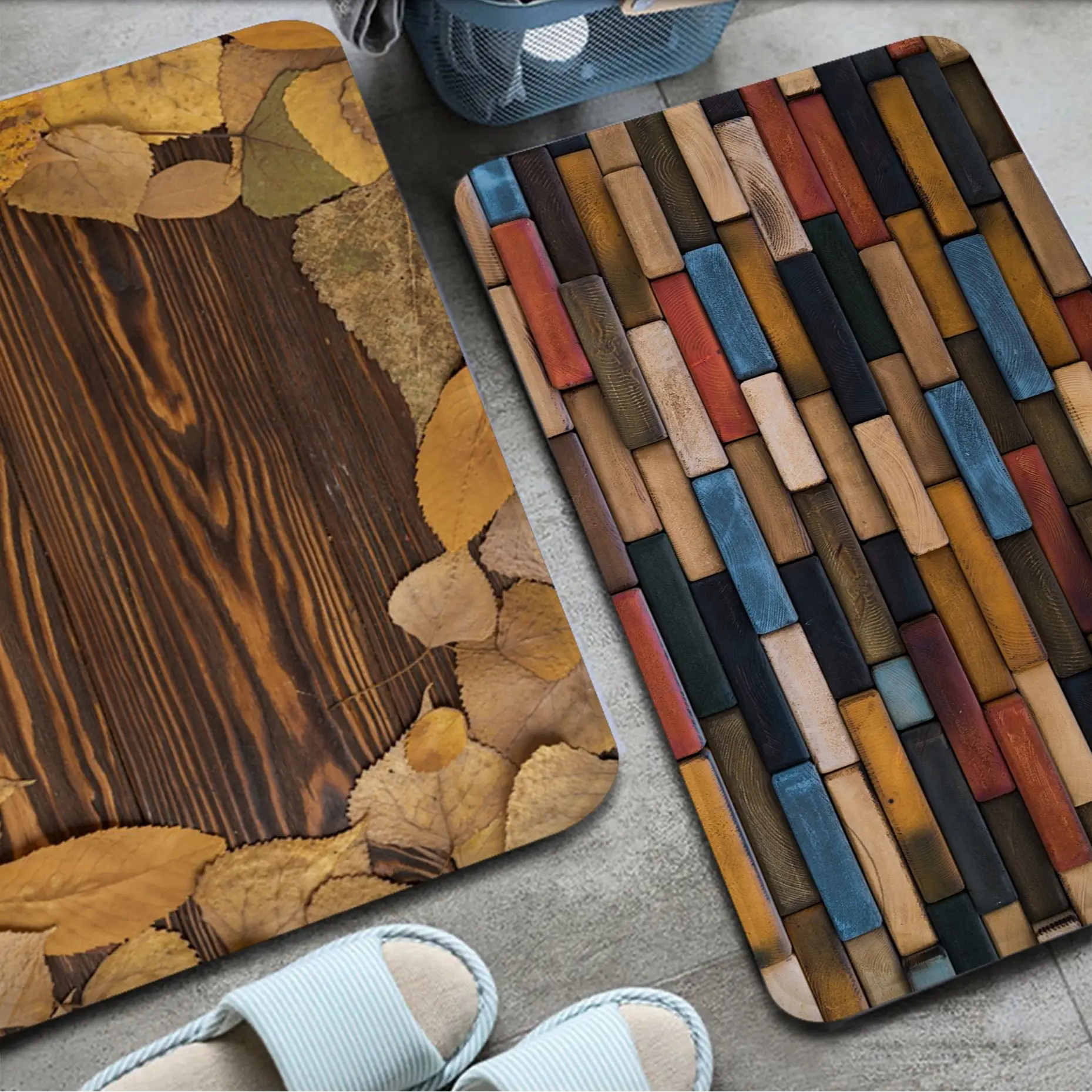 

Wood Pattern Floor Carpet Washable Non-Slip Living Room Sofa Chairs Area Mat Kitchen Welcome Doormat