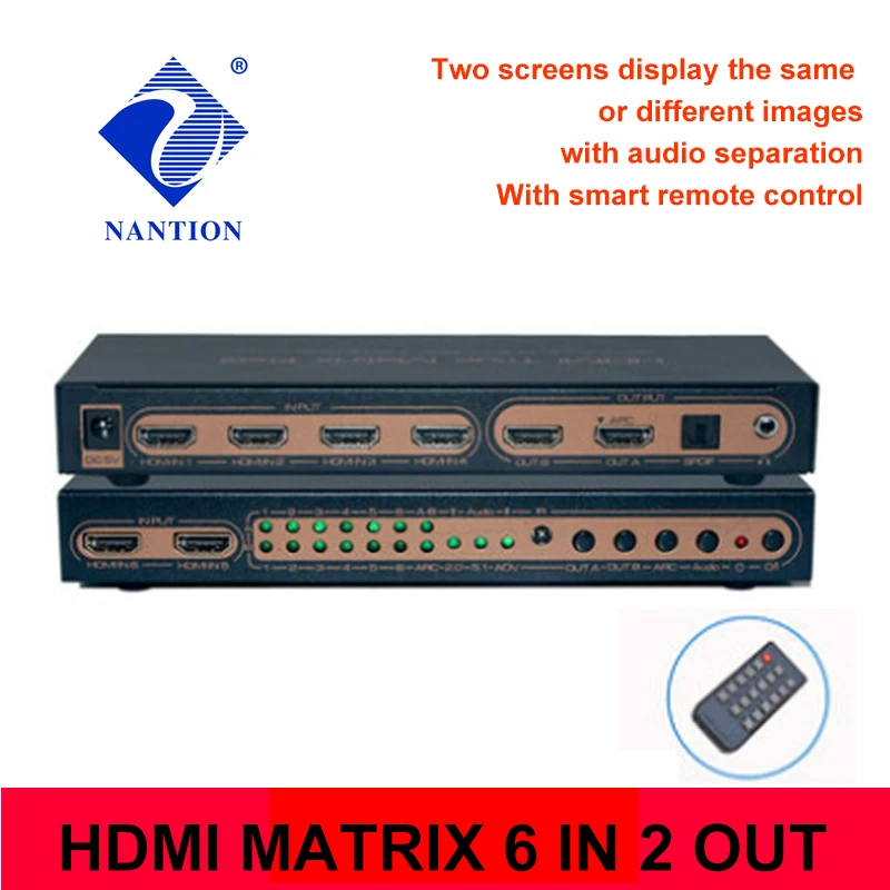6x2 HDMI матрица PIP 6X2 аудио экстрактор ARC 4K/30 Гц Матрица 6 в 2 Выключатель сплиттер с