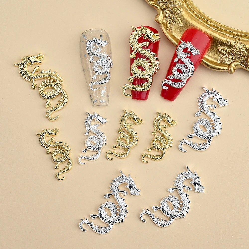 

10pcs Metal Evil Dragon Nail Charms TWO-Size Chinese-Dragon Aolly Nail Decor Charm Gold/Silver Luxury Design Nail Parts JE-232