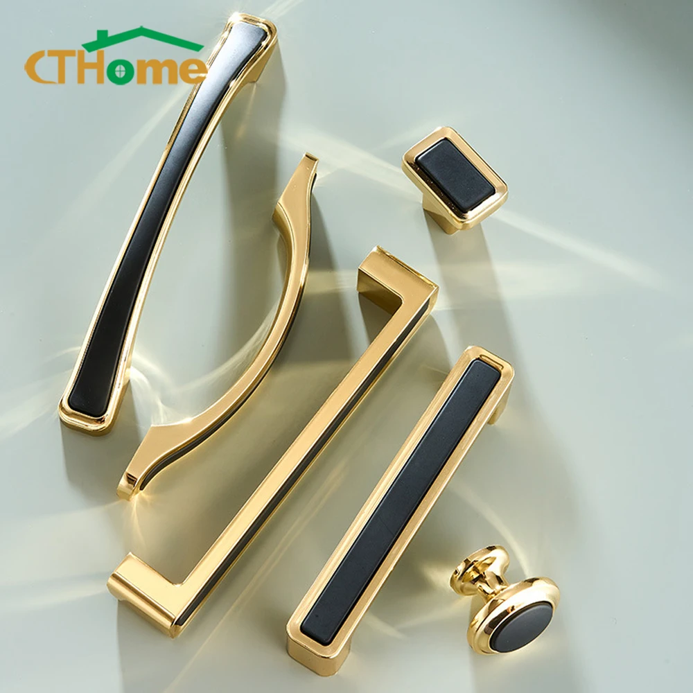 

Zinc Alloy Furniture Handle Black Gold Splicing Cabinet Drawer Wardrobe Door Knobs European Style Cupboard Pulls Hardware Handle