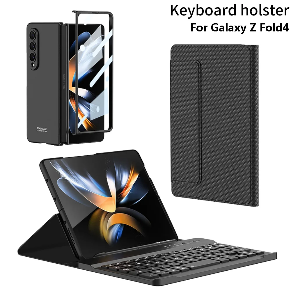 

Keyboard Plain Leather Cover For Samsung Galaxy Z Fold 4 5G Case Bluetooth Mute Keyboard Wireless folding stand funda for fold4