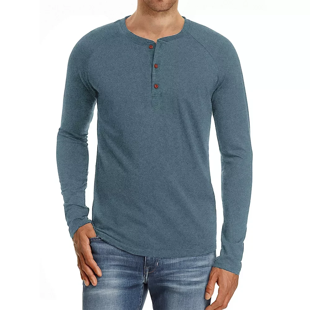 

Брендовая качественная Хлопковая мужская футболка с воротником «Генри», модная дизайнерская облегающая Однотонная футболка, мужские топы,...