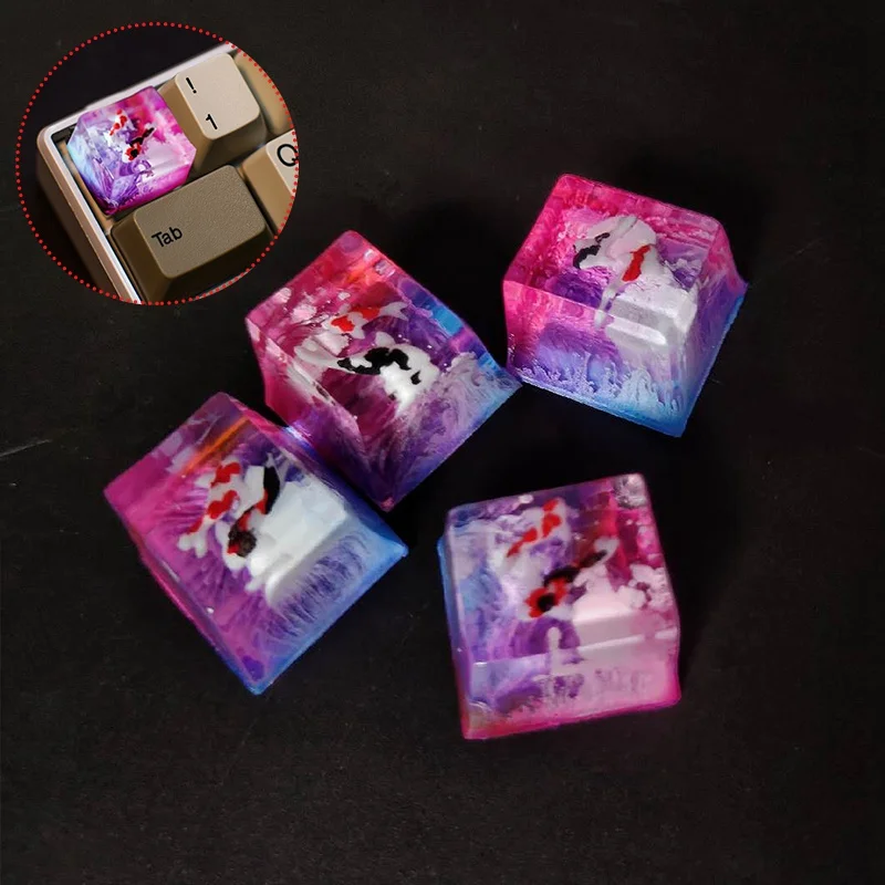 

2023 DIY колпачок для клавиатуры с подсветкой для Cherry MX Mechanical Koi Fish Resin Artisan Key Cap s 1U, аксессуары для клавиатуры фиолетового цвета, Новинка