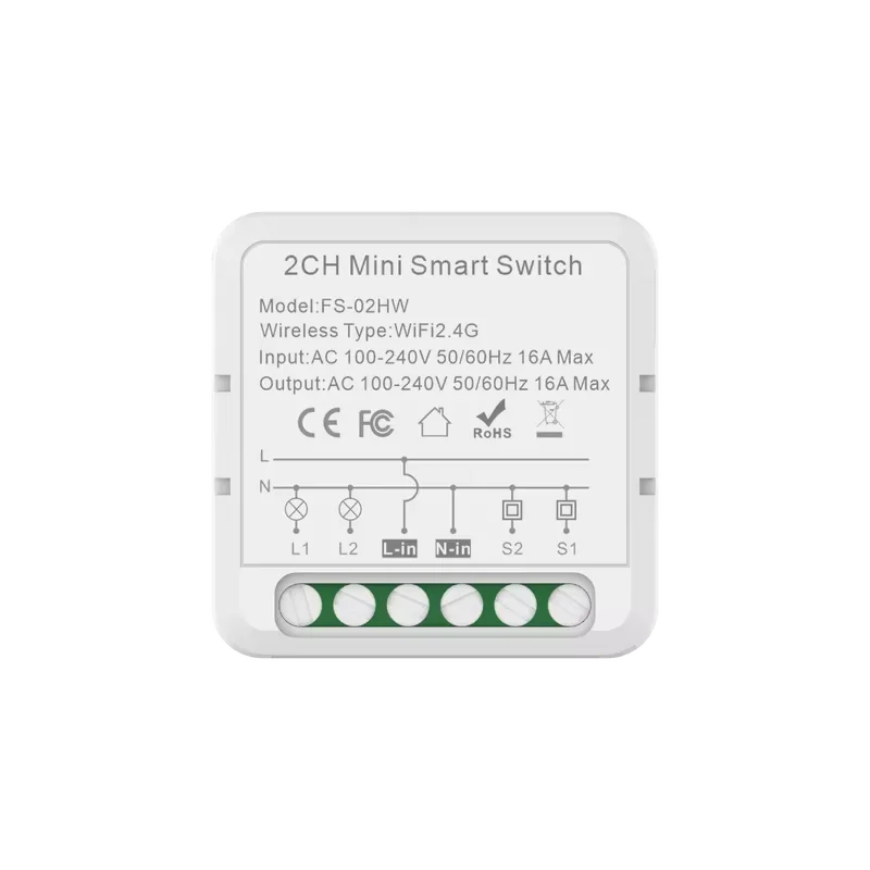

2 Gang Tuya WiFi Smart Switch Module 16A Автоматический выключатель DIY 2-полосное управление работает с приложением Alexa Google Home Alice Smart Life