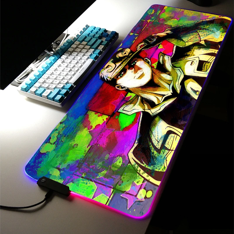 

RGB LED Light Led Jojo's Bizarre Adventure Gaming Accessories Large Mouse Pad Anime Room Carpets Keyboard Desk Mat for Game LOL