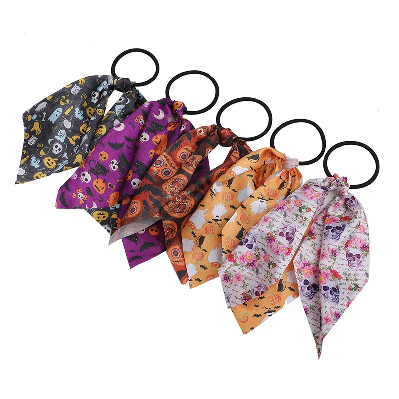 

Glitter Halloween Cheer Bow For Kids Girls Scary Spider Web Elastic Hair Rope Festival Party Hair Accessories