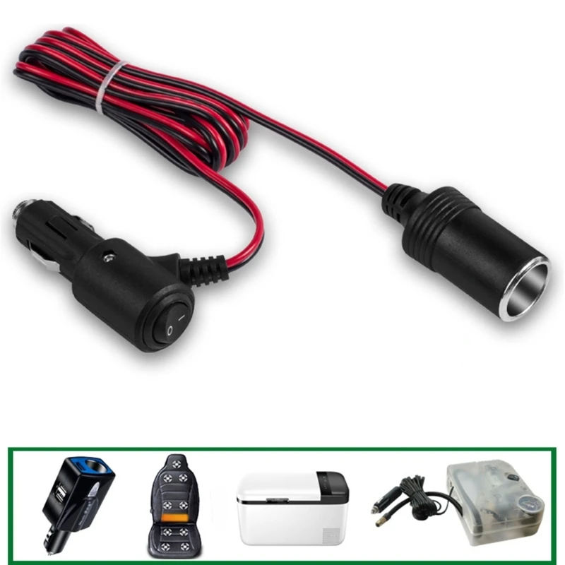 Car Cigarette Lighter Extension Cord with On/off- Button Max180W for Car , Vacuum Cleaners, Fans, LED Lights,