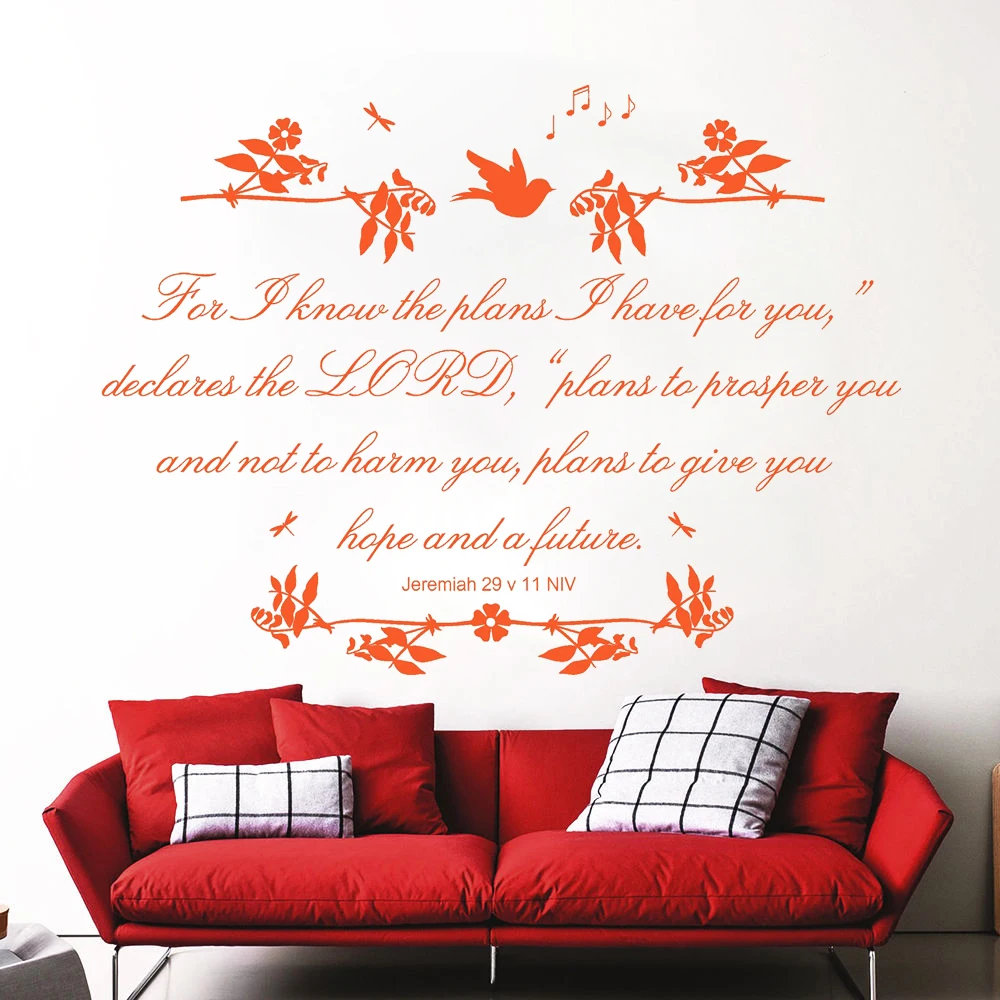 

Christian Bible Verse Wall Decals Jeremiah 29 v 11 NIV Quotes Stickers Vinyl Murals For Church School Home Decor Poster HJ1707
