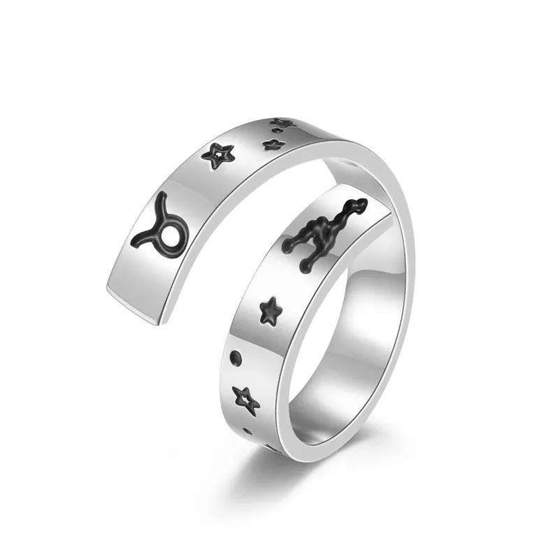 

12 Constellations Rings for Women Men Simple Stainless Steel Open Adjustable Ring Jewelry Birthday Gift