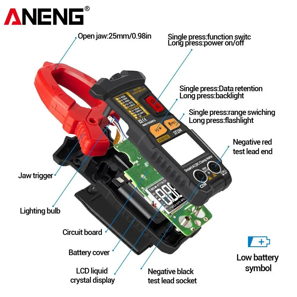 

ANENG ST194 Digital 6000 Count True RMS Multimeter Clamp Meter DC/AC Current Clamp Voltage Car Tester Hz Capacitance Ohm Tool