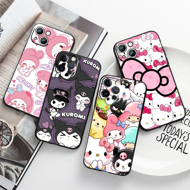 

Cartoon Cute HelloKitty For Apple iPhone 14 13 12 11 Pro Max Mini XS Max X XR 7 8 Plus 5S Silicone Black Phone Case Coque Capa