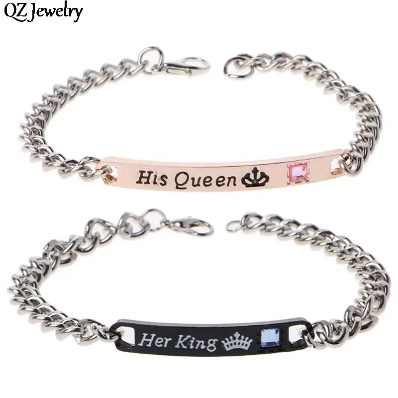 2pcs/set Fashion Couple Bracelet Bangle Stainless Steel Silicone Crown His Queen Her King Bracelet for Lover Couple Jewelry Gift images - 6