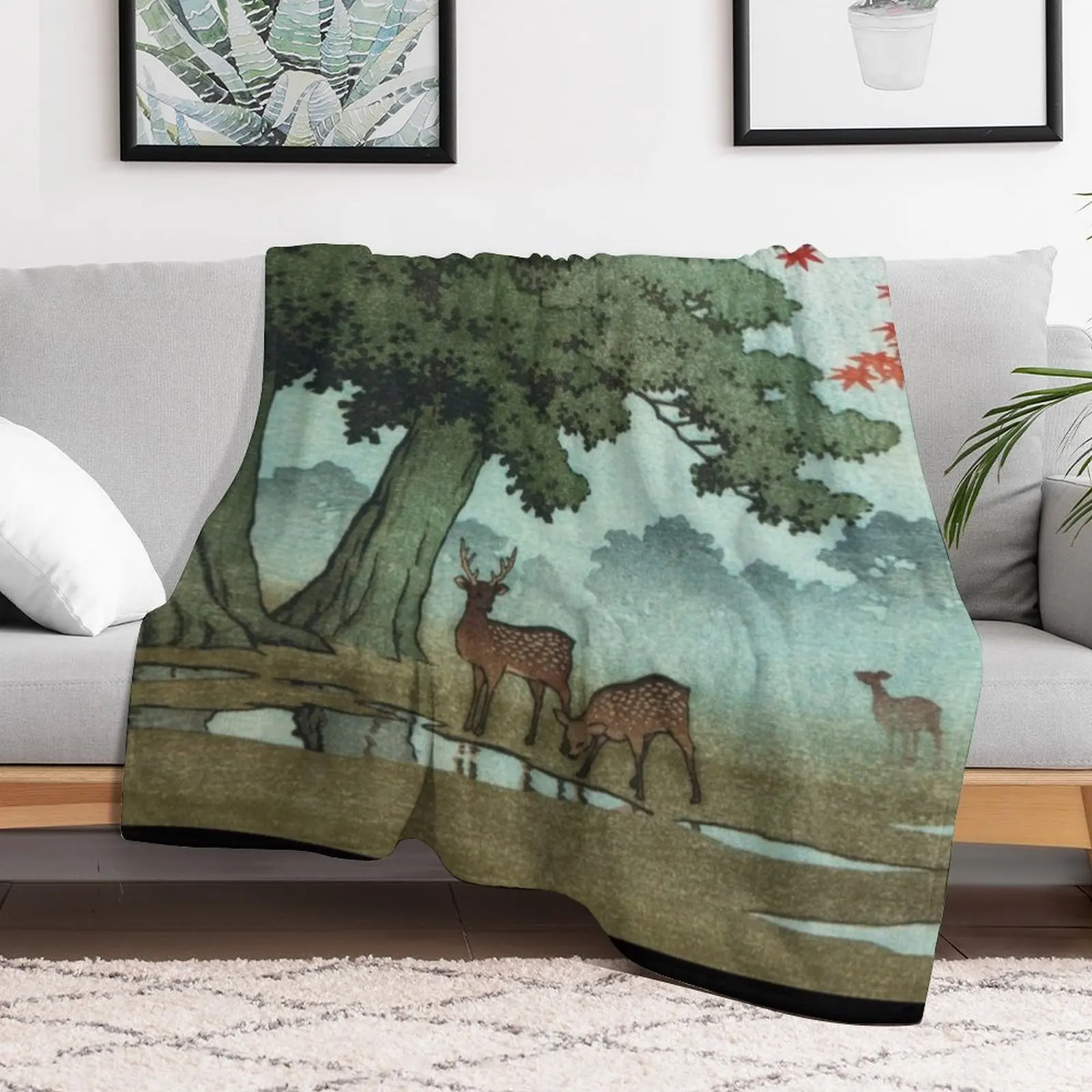 Олень Nara Park от Kawase Hasui пледы одиночные гигантские одеяла для дивана