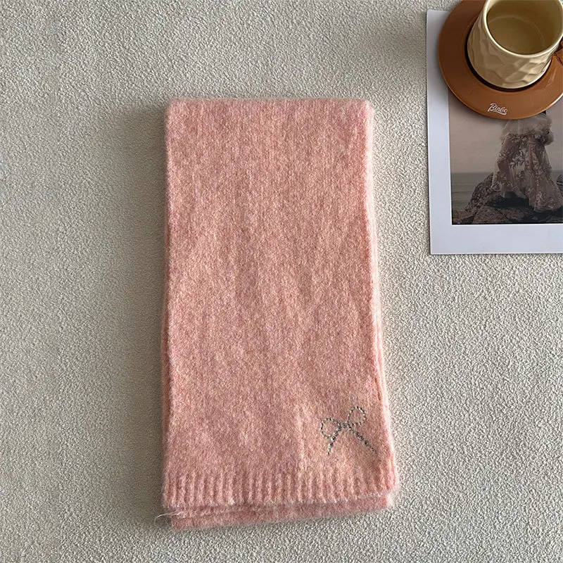 USPOP Зимний вязаный шарф из смесовой шерсти для женщин с искусственным бантом