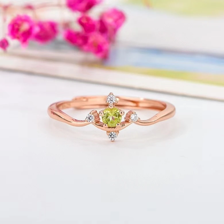 

Small Cute Silver Gemstone Ring for School Girl 3mm Natural Peridot Ring 925 Sterling Silver Peridot Jewelry