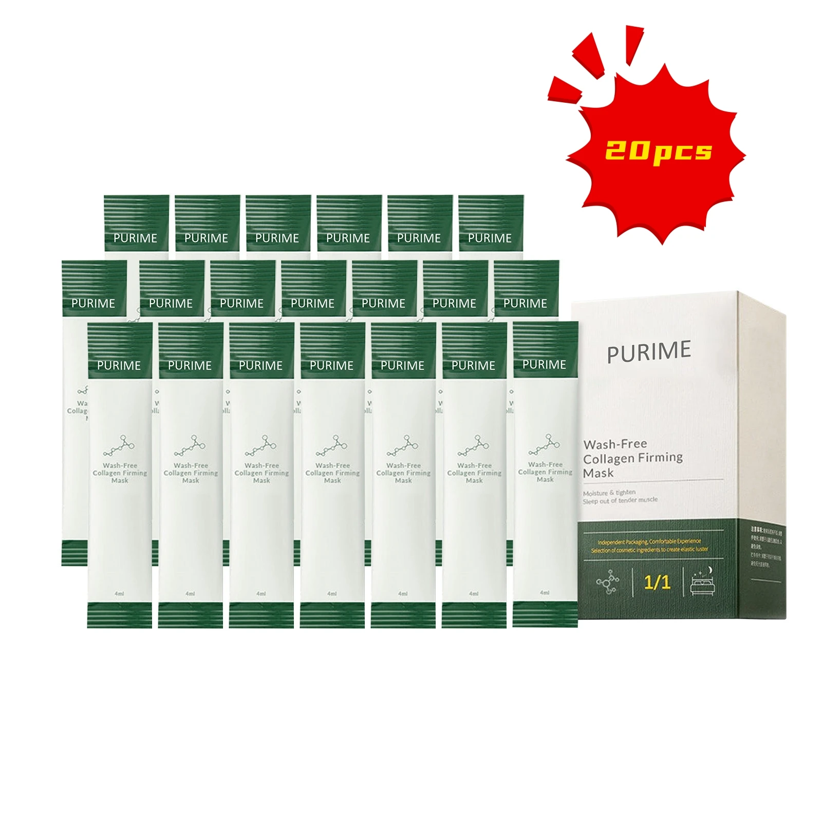 

20pcs Collagen Anti-wrinkle Sleeping Face Mask Lift Firming Anti-Aging Moisturizing Brightening Wash-Free Facial Care Cosmetics