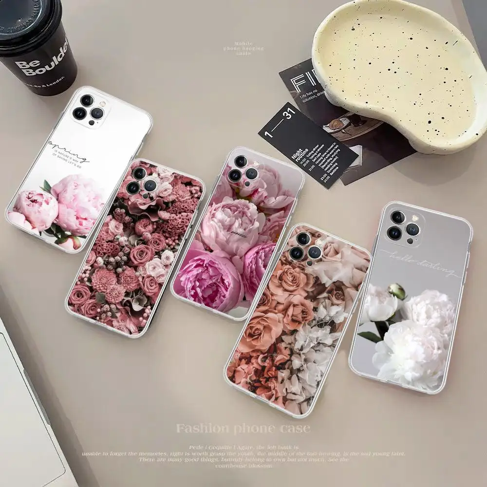 Элегантный чехол для телефона Pink Purple Peony iPhone 15 14 13 12 Mini 11 Pro XS Max X XR SE 6 7 8 Plus мягкий