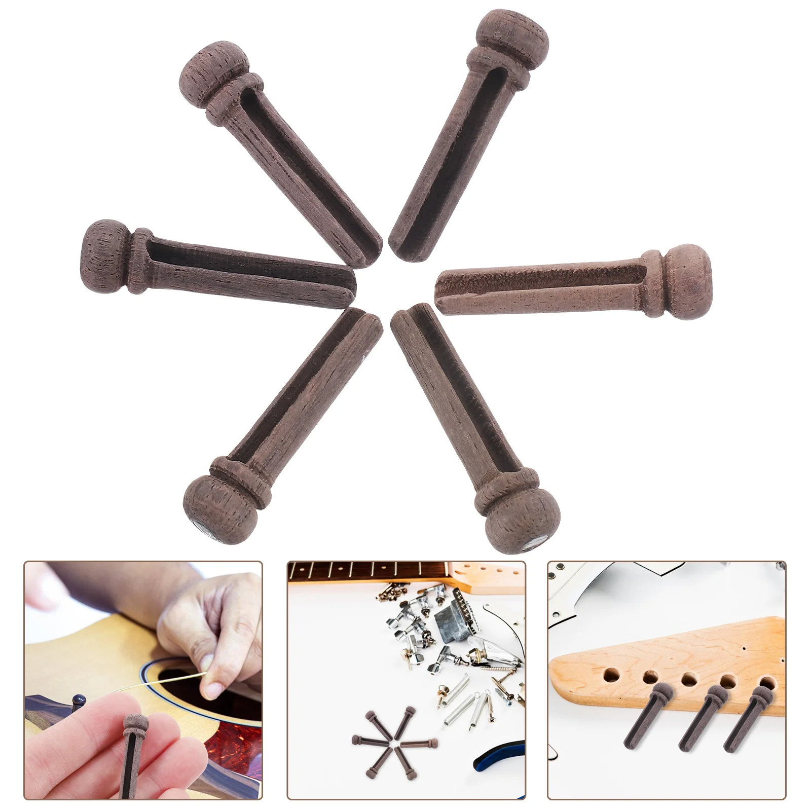 

6pcs Wood Guitar Bridge Rosewood Strings Pegs Slotted Nail Endpin for Acoustic Folk Guitar Brass Parts Replacement Accessories