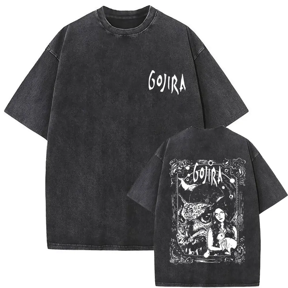 Washed Vintage Metal Band Gojira T-shirt From Mars To Sirius Flying Whales Snake Graphic Tshirt Men Women Fashion Oversized Tees