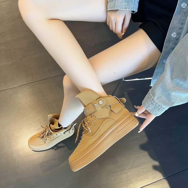 

High-top Shoes Women's Ins 2022 Four Seasons Thick-soled Heightened White Shoes Stir-fry Street Fashion Sports Casual Sneakers