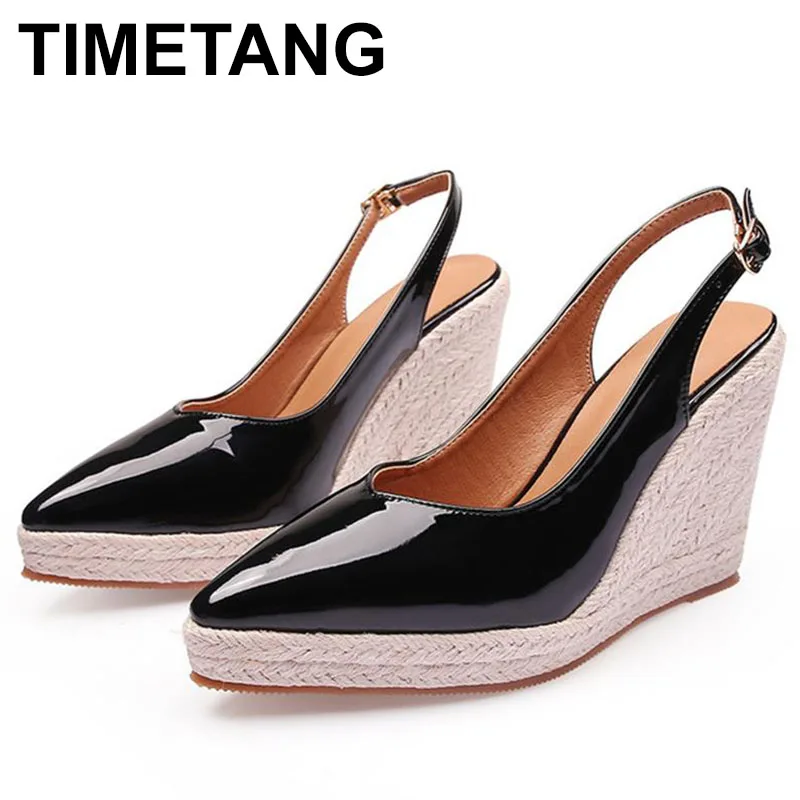 

Женские туфли из лакированной кожи, на платформе, высокий каблук, заостренный носок, модная обувь на танкетке