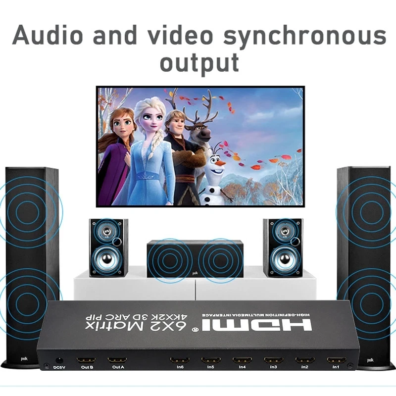 HDMI-совместимая матрица 6x2 5.1ch/2CH 3 5 мм стерео аудио выход Поддержка 3D ARC 4K/30Hz PIP SPDIF