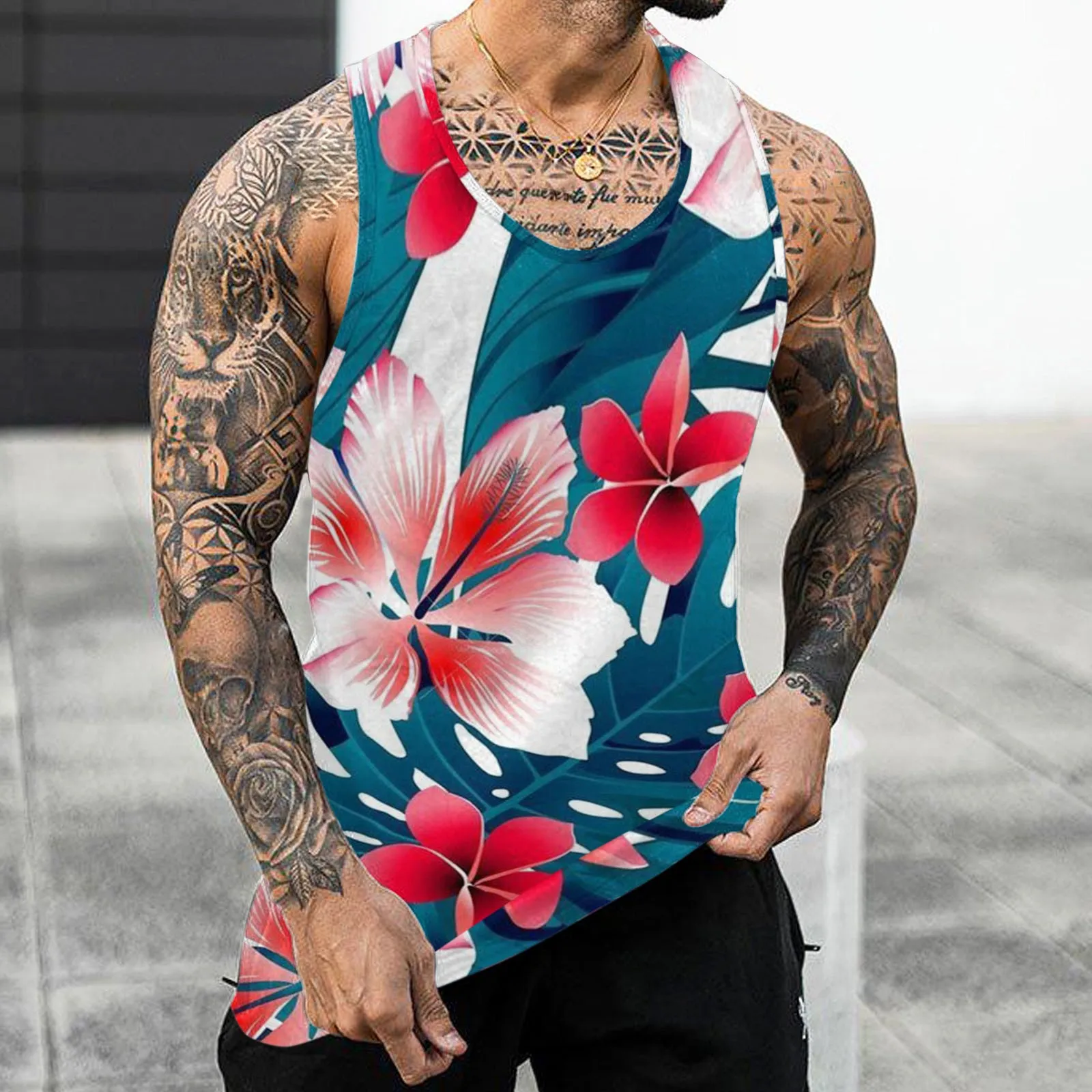 

Vest Flower Tropical Robbery Hawaiian Men's Armless Sports Casual Vest Summer Clothing Gym Men's