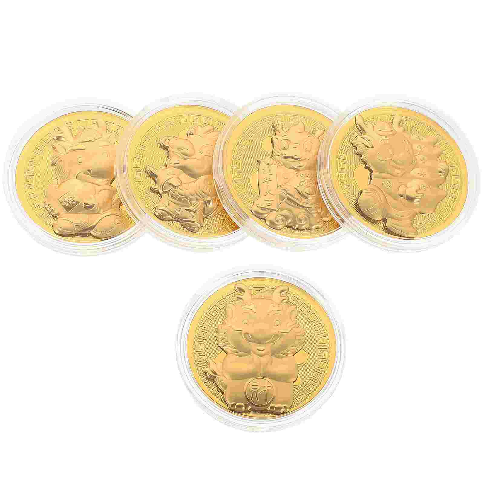 

5 Pcs Men's Gift New Year Coins Chinese Style Commemorative Dragon The Aluminum Metal Traditional Man
