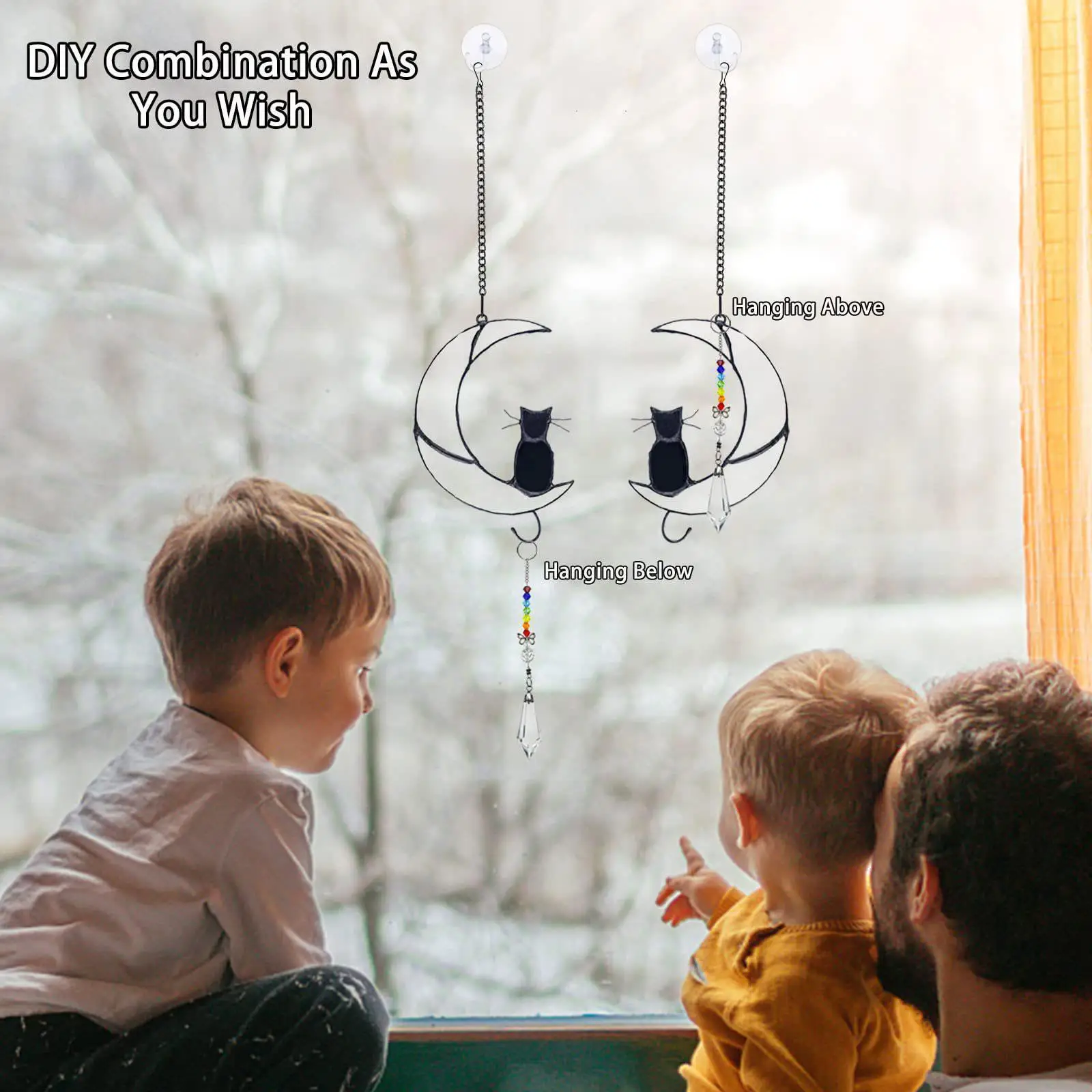 

Stained Glass Window Hanging Ornament Crystal Wind Moon Handmade Chimes Home Chers On Decoration Cher Blac T8b9