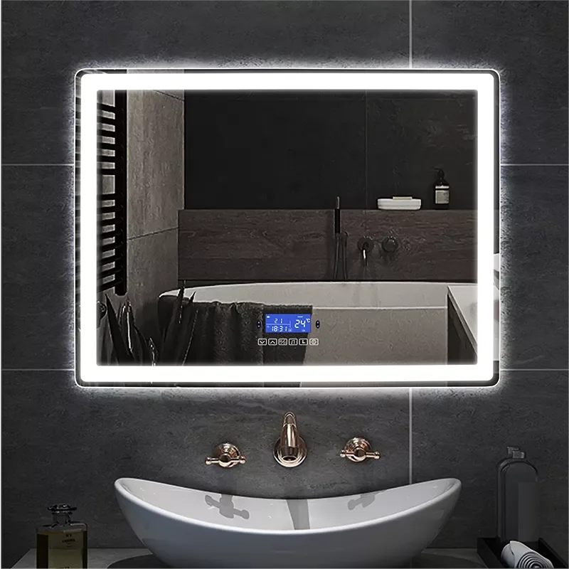 

Dimmable LED Square Wall Mounted Bathroom With Body Induction Anti-Fog Bluetooth Frameless Backlit Light Smart Vanity Mirror