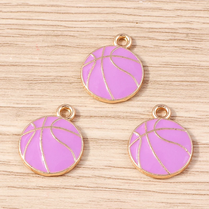 10pcs  13x16mm Cute Enamel Sports Basketball Charms for Jewelry Making DIY Handmade Earrings Pendants Necklaces Crafts Supplies