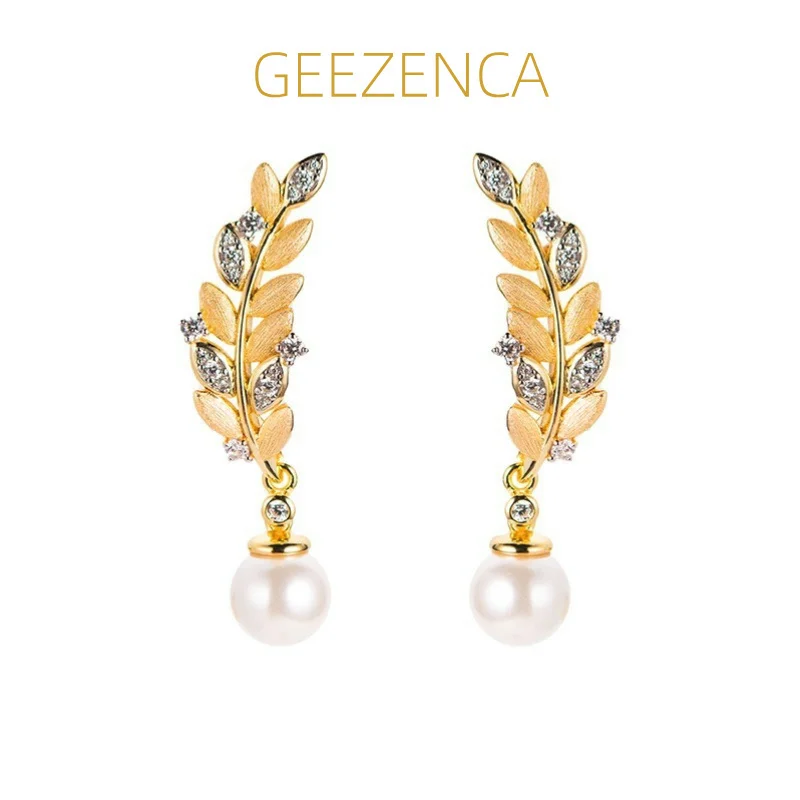 GEEZENCA 925 пробы серебряный жемчуг 5A Циркон Пшеница шикарные серьги для женщин 18K