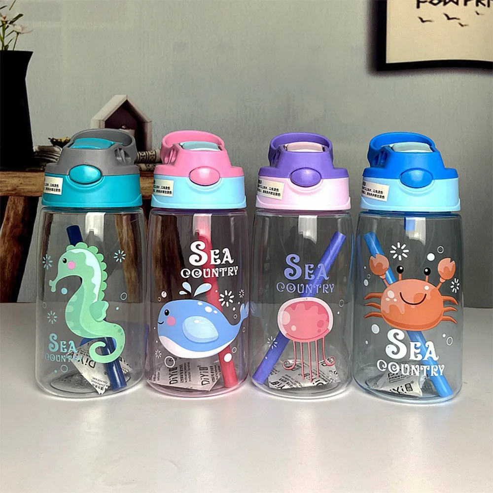 Children's Plastic Water Cup With Anti Drop Creative Bounce Cover Cup No BPA Material For Water Leakage Prevention