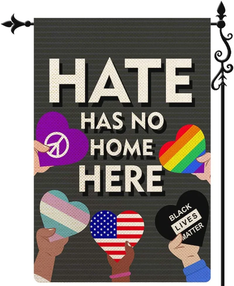 

Hate Has No Home Here Garden Flag Back Lives Matter Flag Love Is Love Double Sided Rustic Yard Lawn Outdoor Decor 12x18 Inches