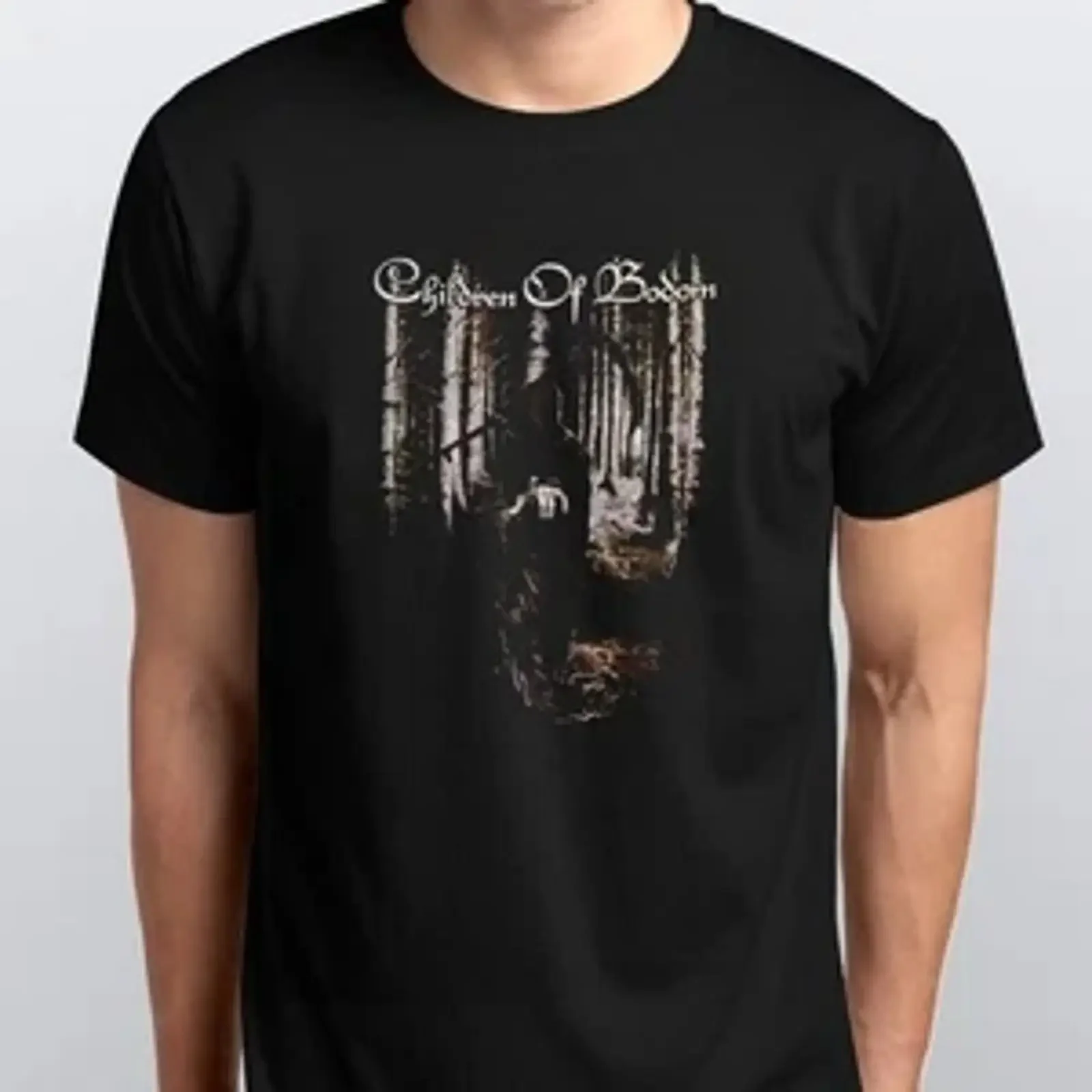 Фото Футболка унисекс Bodom для детей, размеры S, M, L, XL, XXL, 3-4 цвета, черная, винтажная, с эффектом потертости, мягкая, стильная, дышащая, удобная, повседневная, мужская. №1
