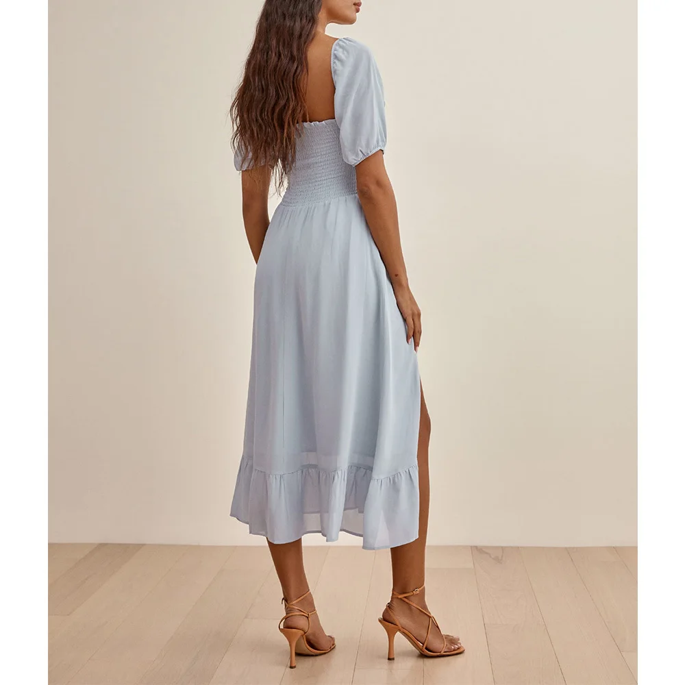 

Женское винтажное платье с коротким рукавом-фонариком и квадратным вырезом