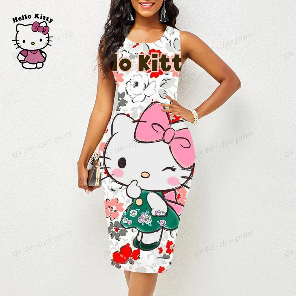 

Женское облегающее платье с открытой спиной, с принтом Hello Kitty