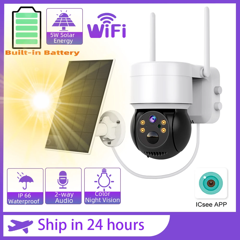

Solar Camera Wifi Outdoor Surveillance PIR Human Detection 1080P 2MP ICSEE Solar Panel Wireless Rechargeable Battery IP Camera