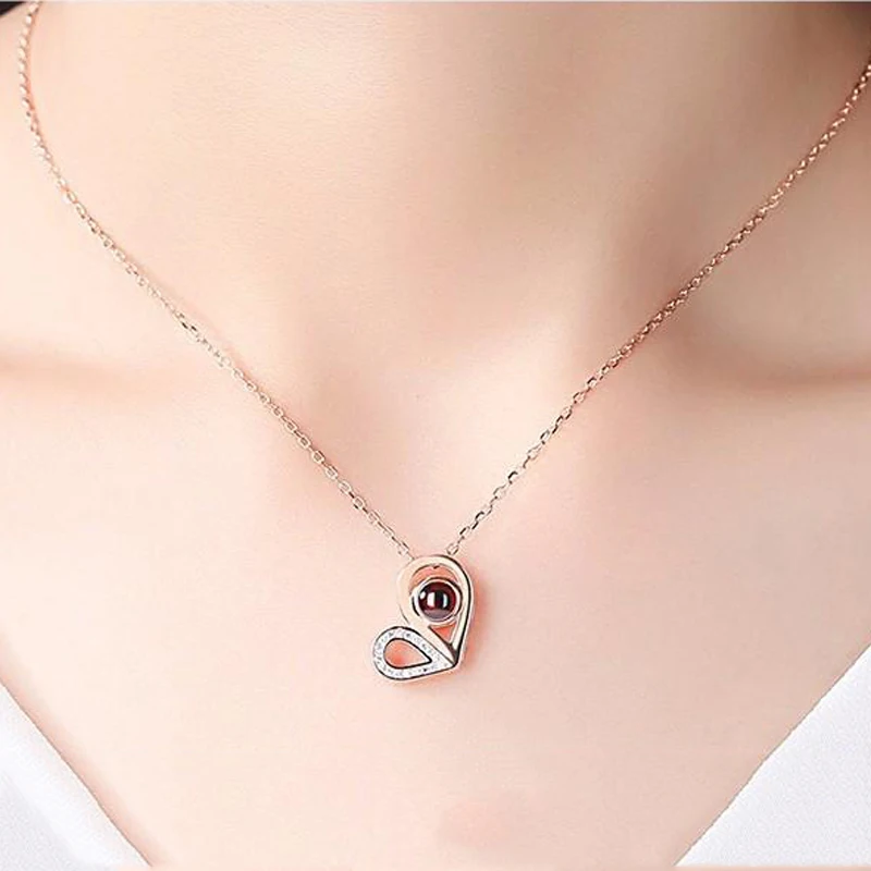 S925 Love Heart Projection Necklace Custom Photo Jewelry With Gifts Box 2023 Trendy Luxury Zircon Accessories Valentine Present
