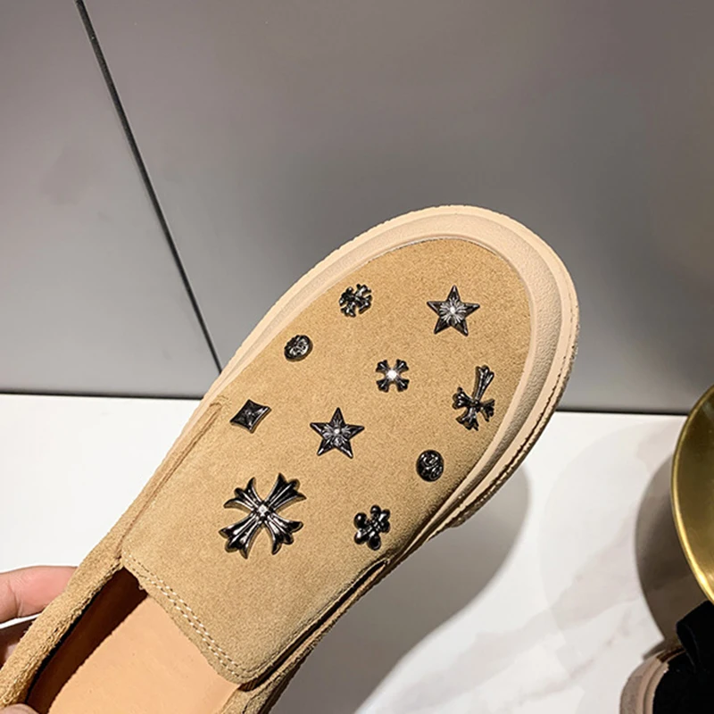 Women's Rhinestone Platform Shoes Rhinestone Loafers Women's Foot Flats Leisure Sports Platform Shoes Suede Shoes