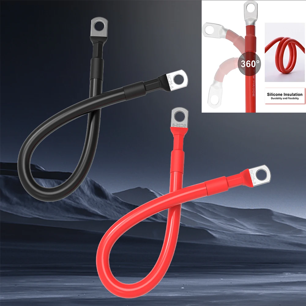 

6AWG Силиконовый Мягкий Аккумуляторный Кабель Многожильный Отожженный Медный Провод С Клеммой M8 Для Автомобильного Инвертора...