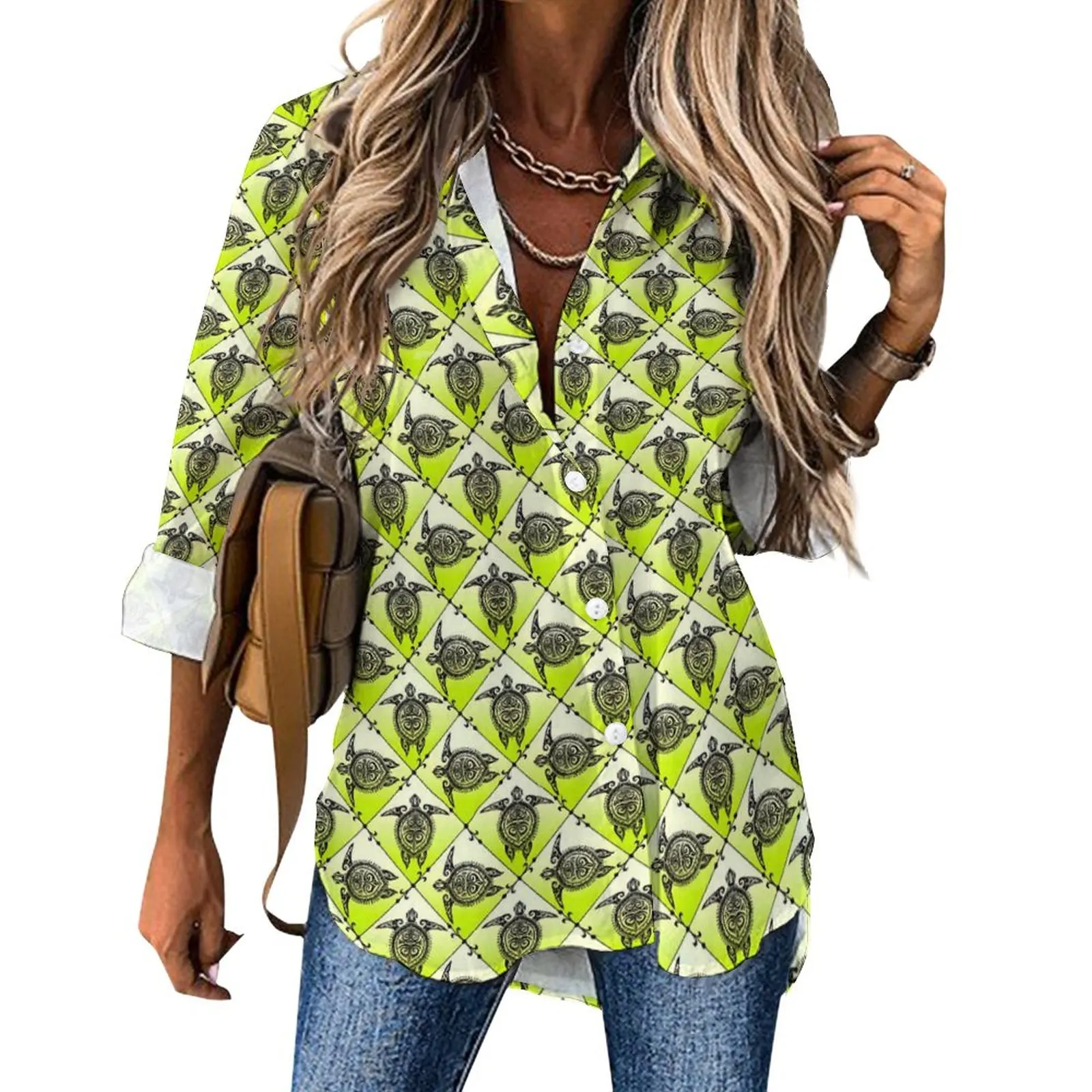 

Shamanic Sea Turtle Loose Blouse Funny Animal Casual Oversized Blouses Female Long Sleeve Cool Shirt Spring Pattern Clothing