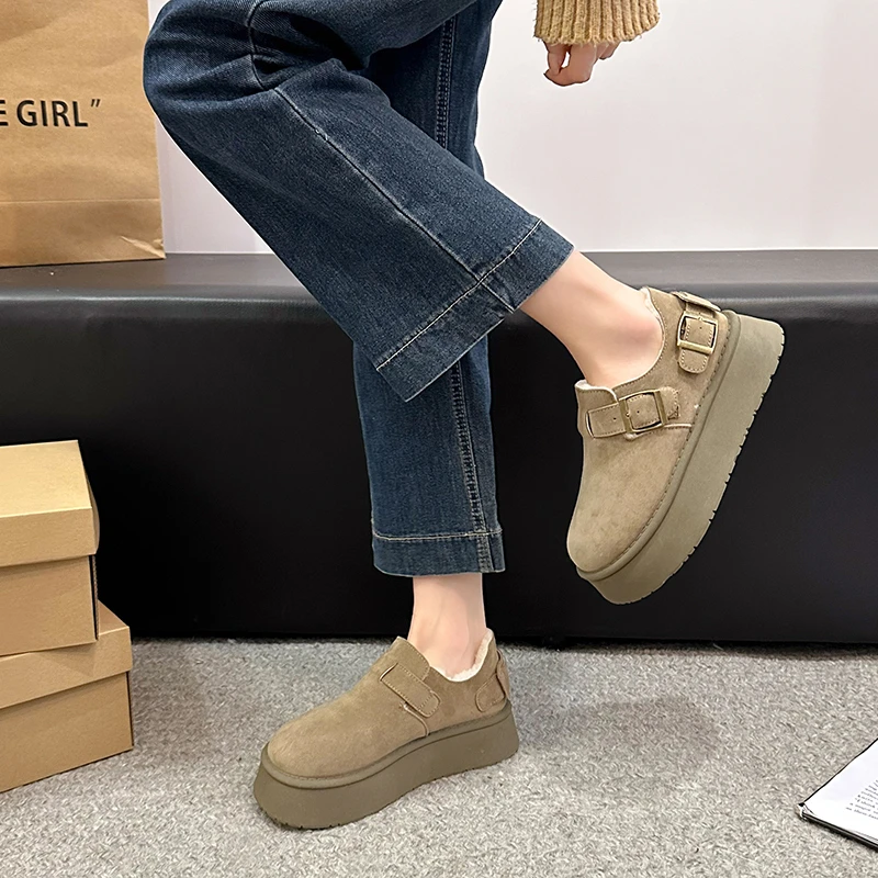 2024 женские тапочки шлепанцы зимние сапоги на платформе высокое качество кожаные