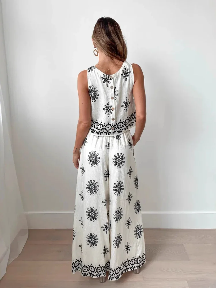 Лето 2025 г. модный повседневный женский комплект топ без рукавов с принтом в