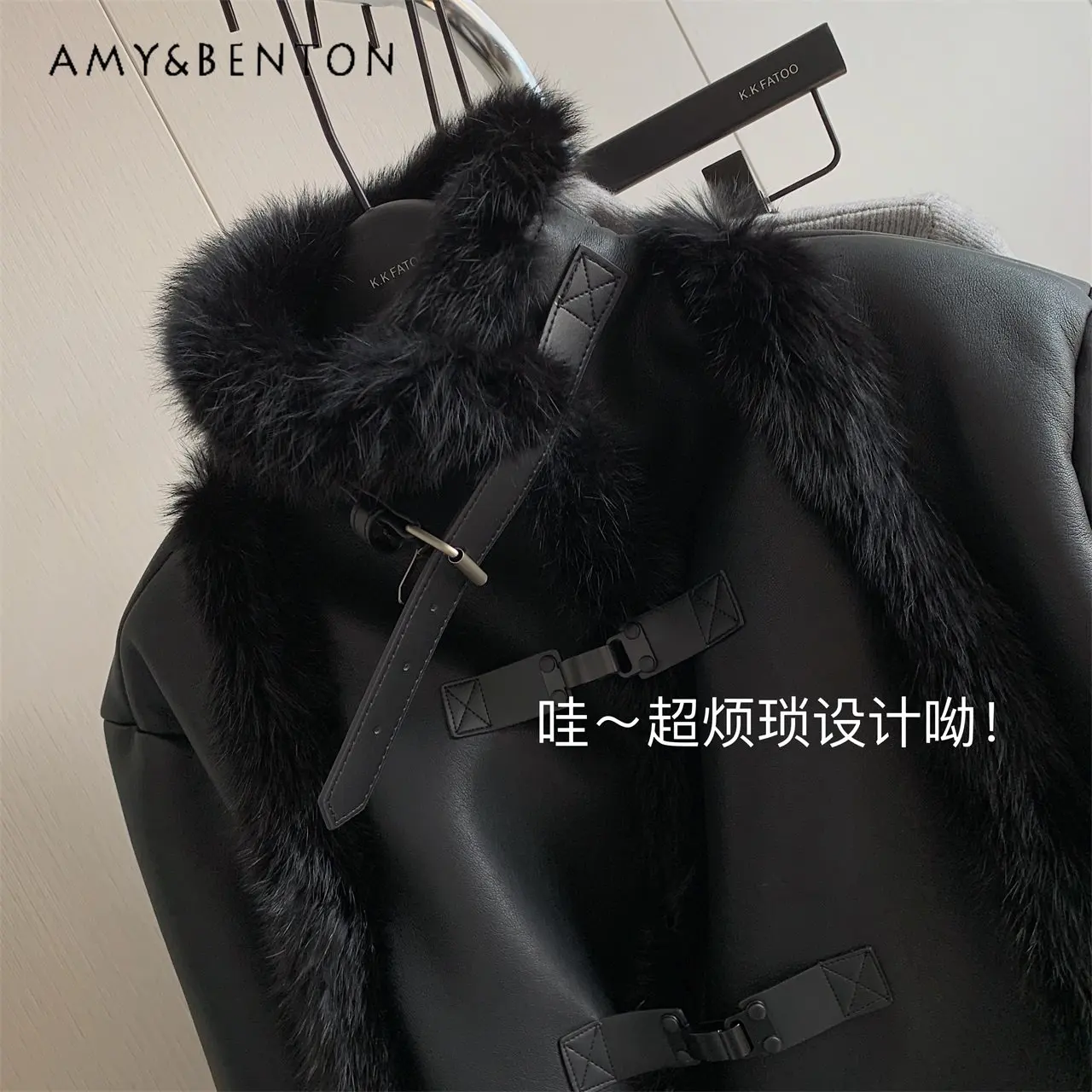 High Street Washed PU Leather Stitching Bright Line Edge Short Coat for Women Winter New Warm Lamb Wool Liner Leather Coat