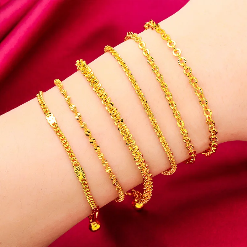 2023 New Long Lasting Color Thick Gold Plated Chopin Twist Charms Bracelet Women's Hand Chain Link Original Fashion Jewelry