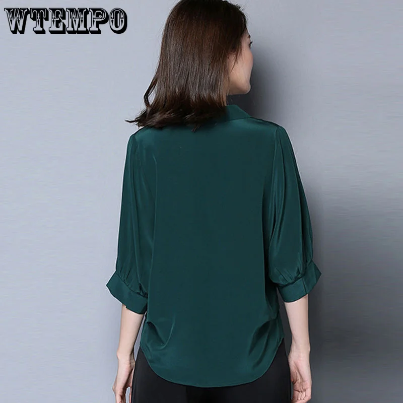 

WTEMPO Summer New Loose Size Imitation Silk Women Shortsleeve Shirt Fashion Solid Color All-match Casual Pullover Female Top
