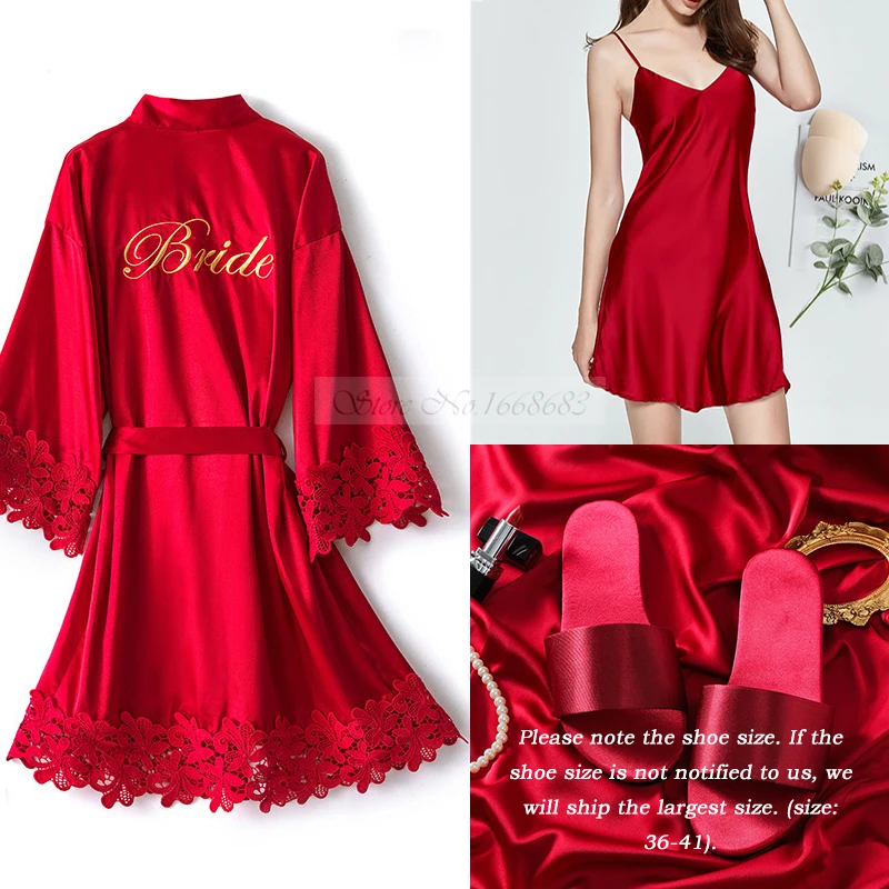 

Bride Bridesmaid Wedding Robe Nightgown Set Sexy Lace Trim Nightdress Bathrobe Summer Thin Soft Silk Satin Home Dress Loungewear