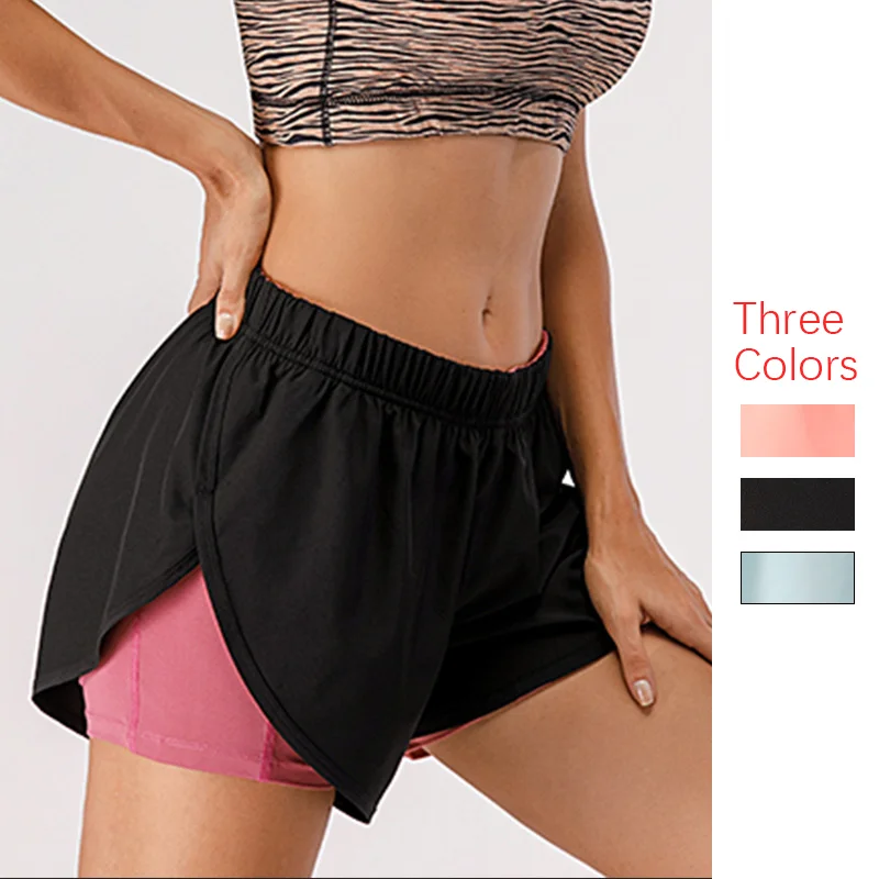 Women Workout 2 In 1 Shorts Summer Spandex Quick Dry Sport Yoga Fitness Gym Running Shorts with Pockets for Women Sport Pants